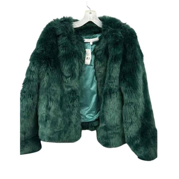 Lovers + Friends NYC Faux Fur Jacket Sz M NWT $248 Sold Out Jade Green - Picture 2 of 7